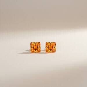 Solid 14k Real Yellow Gold 6.5mm Amber Colored CZ Stones Push Back Earrings